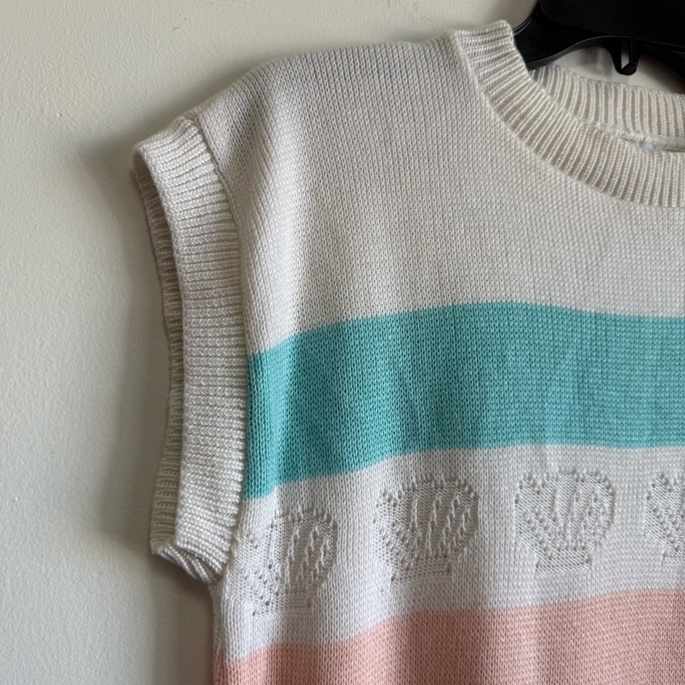 Vintage Separate Scene Seashell Knit Vest Pastel Striped Coastal Mermaidcore - Picture 3 of 4